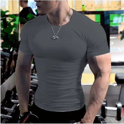 Men Compression Fitness Shirts Short Sleeve Bodybuilding T-Shirts Quick Dry Training Gym T Shirt Sport Running Shirt Soccer Top