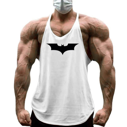 Black Bat Print Cotton Breathable Sport Tank Tops Mens Bodybuilding Sleeveless Y-Back T-shirts Gym Fitness Workout Muscle Vests