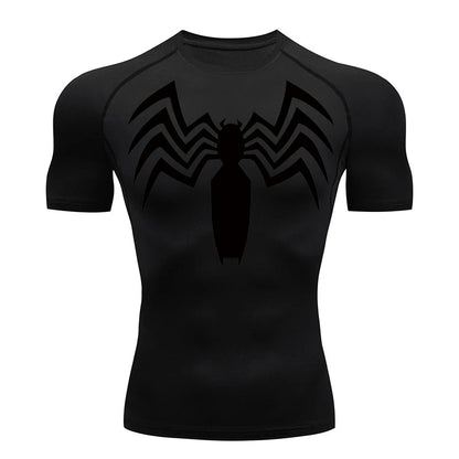 Spider Print Compression Shirts for Men Summer Short Sleeve Rash Guard Gym Workout Running Tshirt Athletic Quick Dry Tees Tops