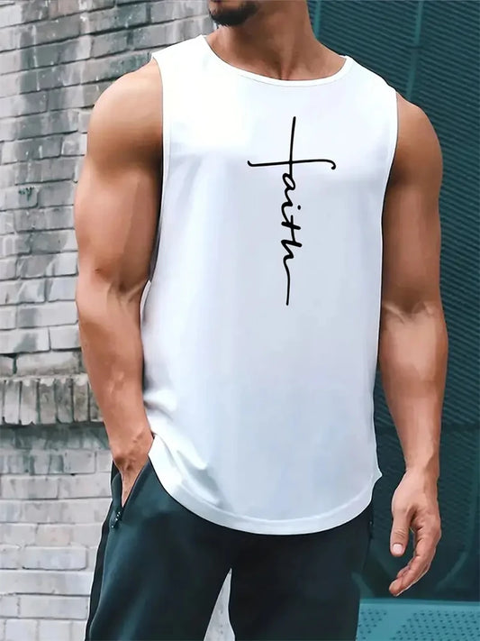 Men's Summer Sports T-Shirt Cross Print Running Tank Top Stretch Quick-Dry Athletic Top Fitness Sports Tank Men's Training Shirt