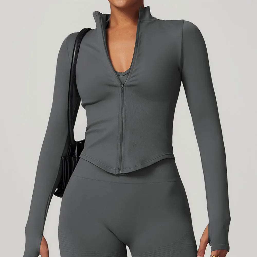 Zipper Long Sleeve Women Yoga T-shirts Fitness Jacket Solid Sports Top Running Shirts Sexy Quick Dry Gym Crop Tops Sport Wear