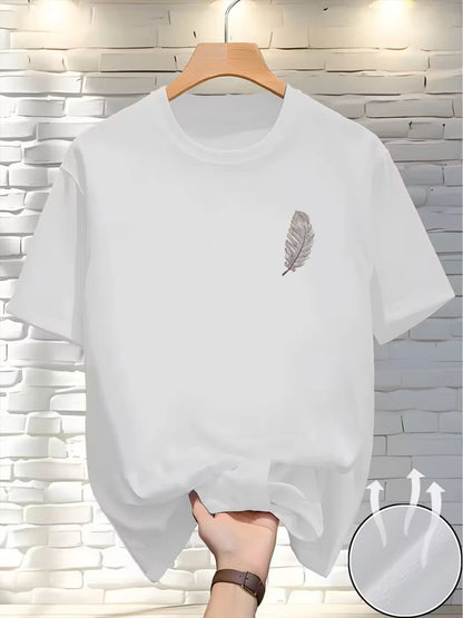 New Round Neck Running T-shirt Men Summer Thin Top Feather print Quick Dry Short Sleeve Breathable Fitness Sports T-shirt Wear