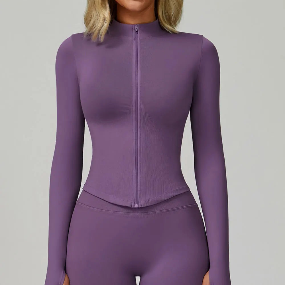 Zipper Long Sleeve Women Yoga T-shirts Fitness Jacket Solid Sports Top Running Shirts Sexy Quick Dry Gym Crop Tops Sport Wear