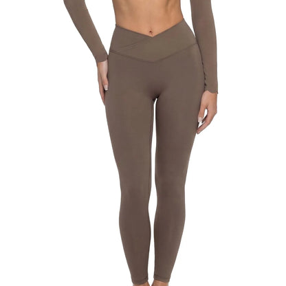 Women's Fake Two-Piece Sports Long Sleeve Halter Neck Pilates Yoga Shirt Slim Fit Fitness Sports Top Leggings Workout Tights