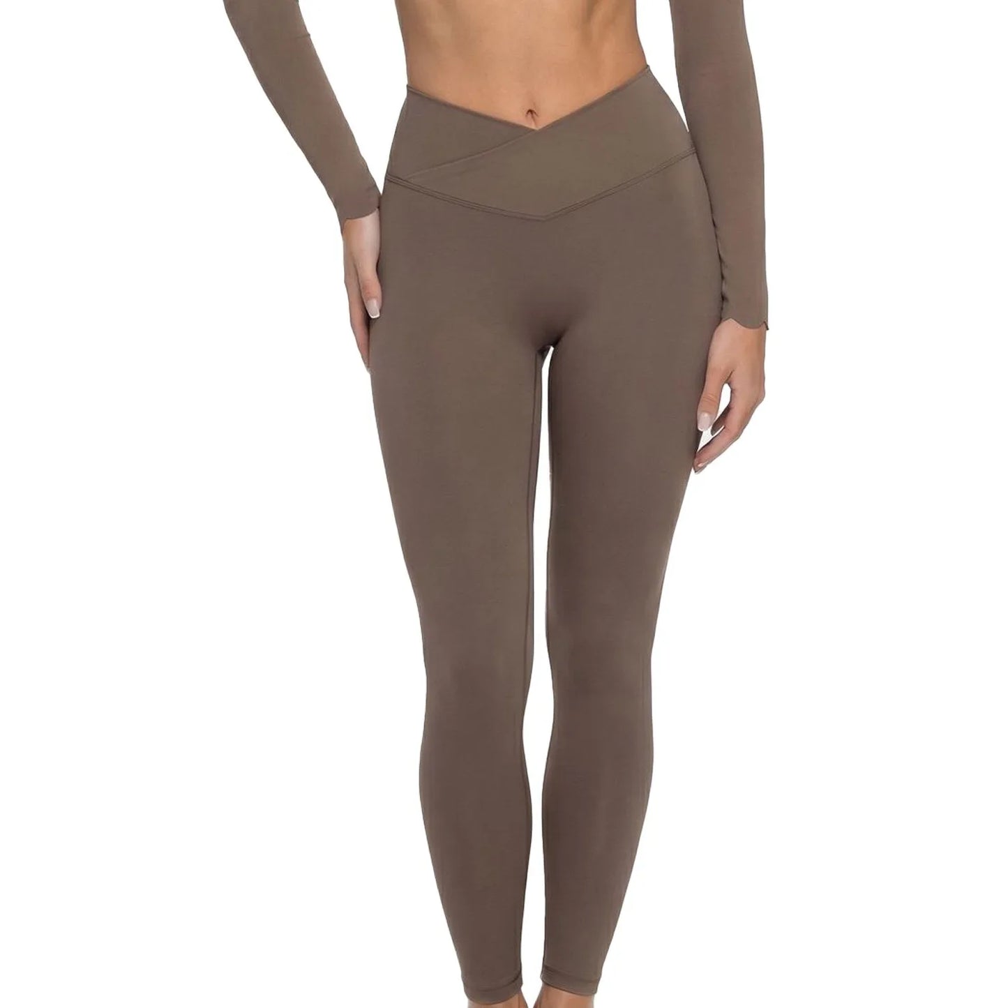 Women's Fake Two-Piece Sports Long Sleeve Halter Neck Pilates Yoga Shirt Slim Fit Fitness Sports Top Leggings Workout Tights