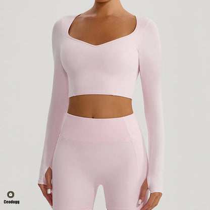 Yoga Long Sleeve Crop Tops Sports T-shirts Expose Navel Gym Workout Long Sleeve Women Running Shirts Quick Dry Fitness Top XP122
