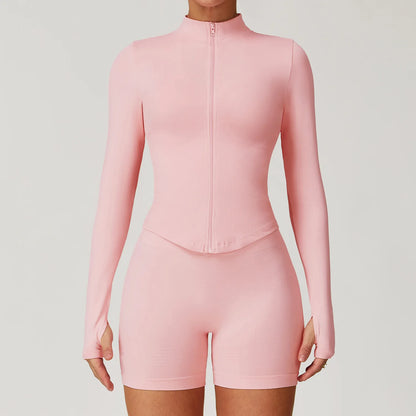 Zipper Long Sleeve Women Yoga T-shirts Fitness Jacket Solid Sports Top Running Shirts Sexy Quick Dry Gym Crop Tops Sport Wear