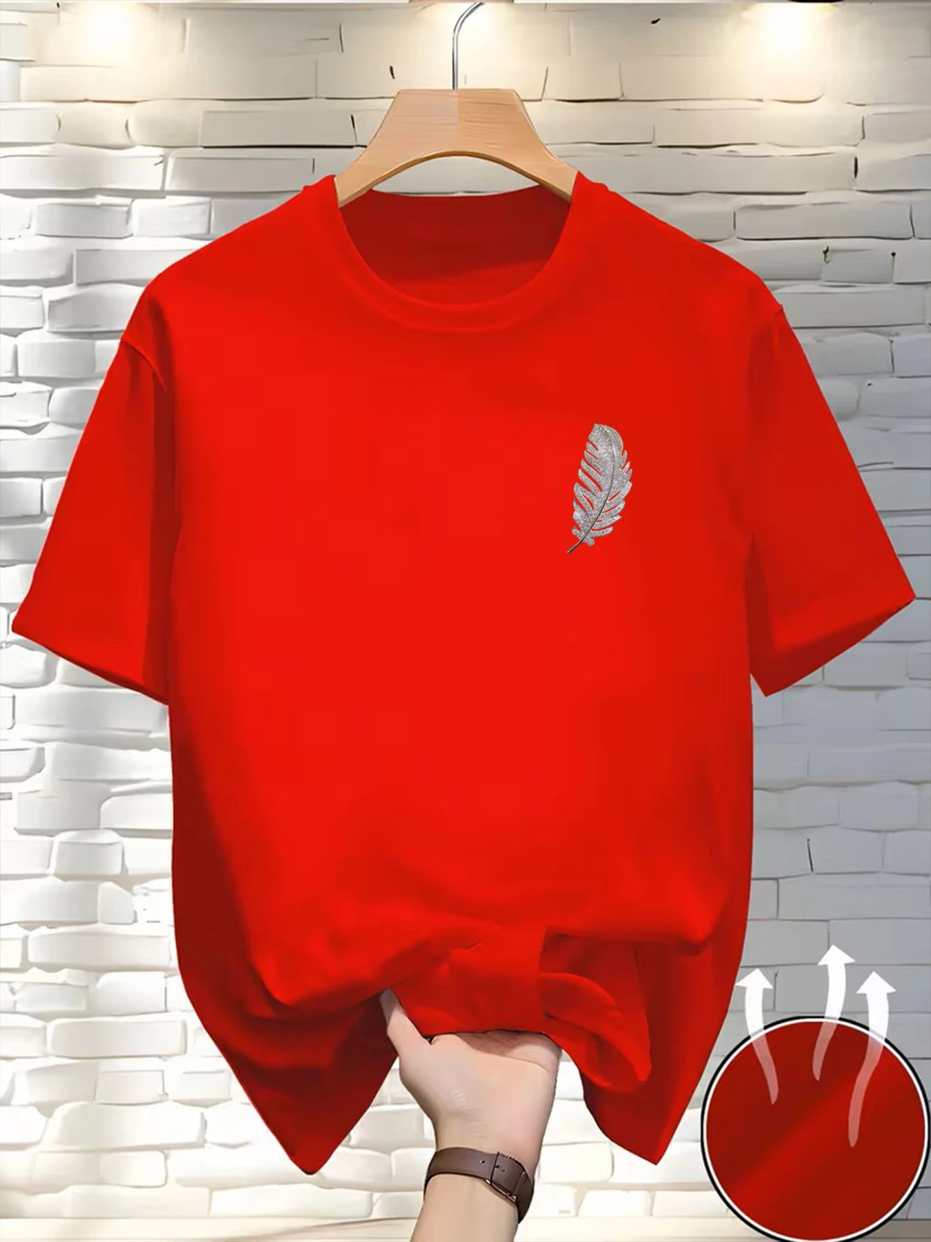 New Round Neck Running T-shirt Men Summer Thin Top Feather print Quick Dry Short Sleeve Breathable Fitness Sports T-shirt Wear