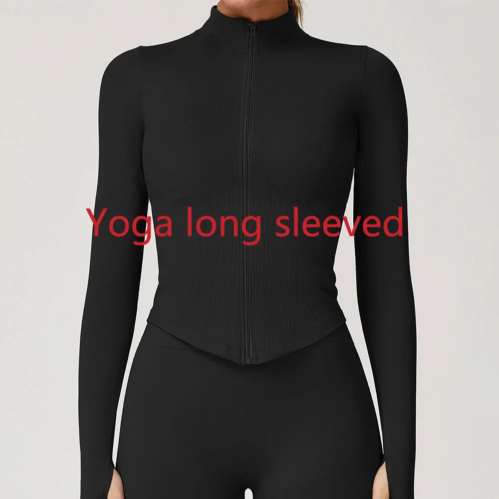 Zipper Long Sleeve Women Yoga T-shirts Fitness Jacket Solid Sports Top Running Shirts Sexy Quick Dry Gym Crop Tops Sport Wear