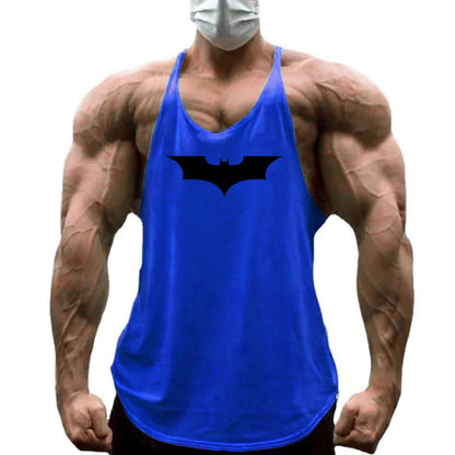 Black Bat Print Cotton Breathable Sport Tank Tops Mens Bodybuilding Sleeveless Y-Back T-shirts Gym Fitness Workout Muscle Vests
