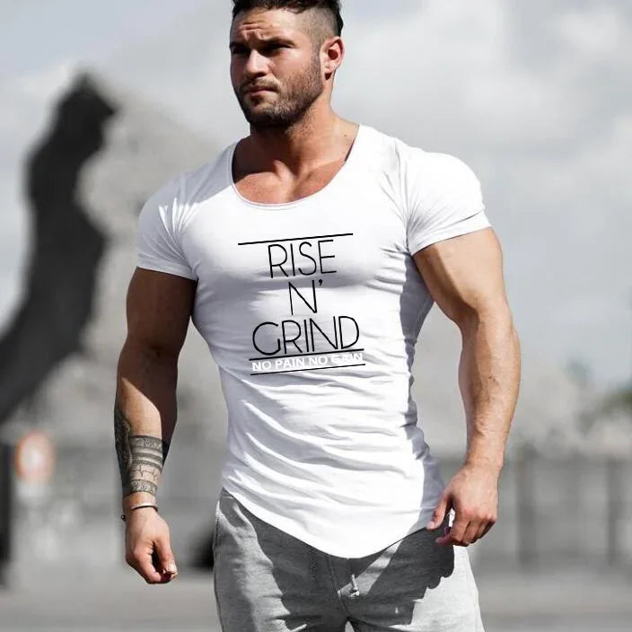 Summer Mens Slim Fit Casual Sport T-Shirts Cotton Absorb Sweat Short Sleeves Shirts Gym Fitness Bodybuilding Muscle Clothing