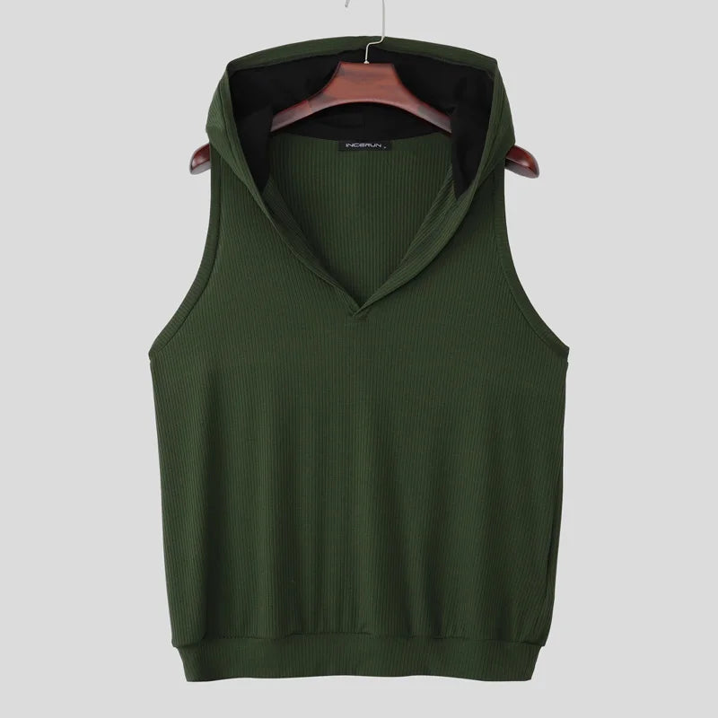 INCERUN Men's Tank Tops Patchwork Sleeveless Hooded Casual Male Vests Summer Streetwear Loose 2026 Casual Men Clothes Tops S-3XL