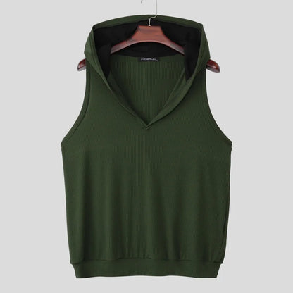 INCERUN Men's Tank Tops Patchwork Sleeveless Hooded Casual Male Vests Summer Streetwear Loose 2026 Casual Men Clothes Tops S-3XL
