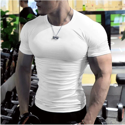 Men Compression Fitness Shirts Short Sleeve Bodybuilding T-Shirts Quick Dry Training Gym T Shirt Sport Running Shirt Soccer Top