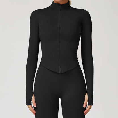 Zipper Long Sleeve Women Yoga T-shirts Fitness Jacket Solid Sports Top Running Shirts Sexy Quick Dry Gym Crop Tops Sport Wear
