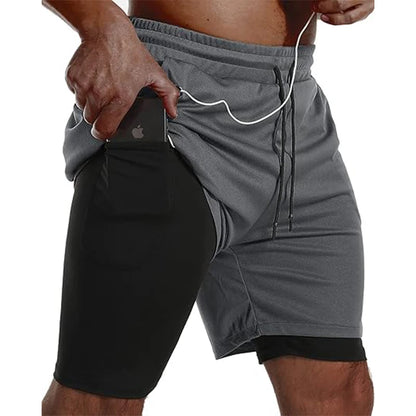 Men Sport Shorts Sportswear Double-deck Running Shorts 2 In 1 Beach Bottoms Summer Gym Fitness Training Jogging Short Pants Men