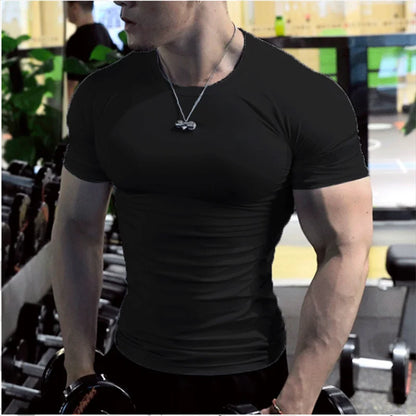 Men Compression Fitness Shirts Short Sleeve Bodybuilding T-Shirts Quick Dry Training Gym T Shirt Sport Running Shirt Soccer Top