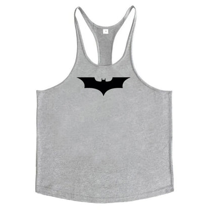Black Bat Print Cotton Breathable Sport Tank Tops Mens Bodybuilding Sleeveless Y-Back T-shirts Gym Fitness Workout Muscle Vests