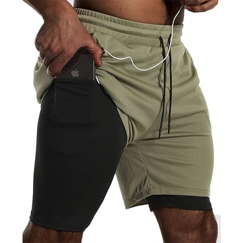 Men Sport Shorts Sportswear Double-deck Running Shorts 2 In 1 Beach Bottoms Summer Gym Fitness Training Jogging Short Pants Men