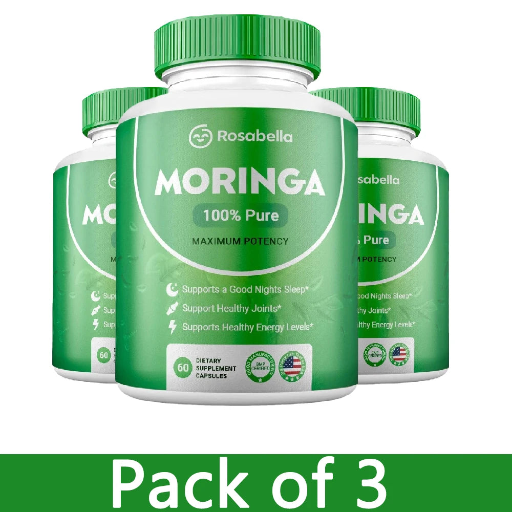 Moringa Capsules - Pure Moringa Powder, Energy, Skin, Immune & Gut Health, Rich in Antioxidant, Essential Vitamins & Amino Acids