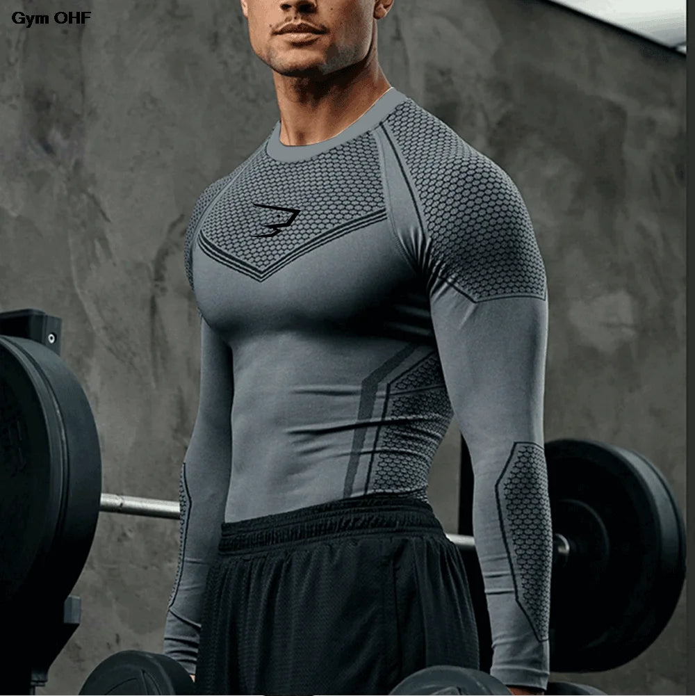2026 New Running T-shirts Men Compression Long Sleeve Sports Shirts Trainning & Exercise Gym Fitness Quick Drying Sportswear