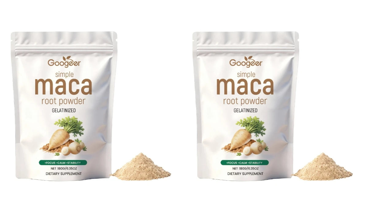 Googeer Maca Root Powder 180g Gelatinized Dietary Supplement Energy Focus Calm Balance Support Vitamin C Potassium Zinc Iron Mix