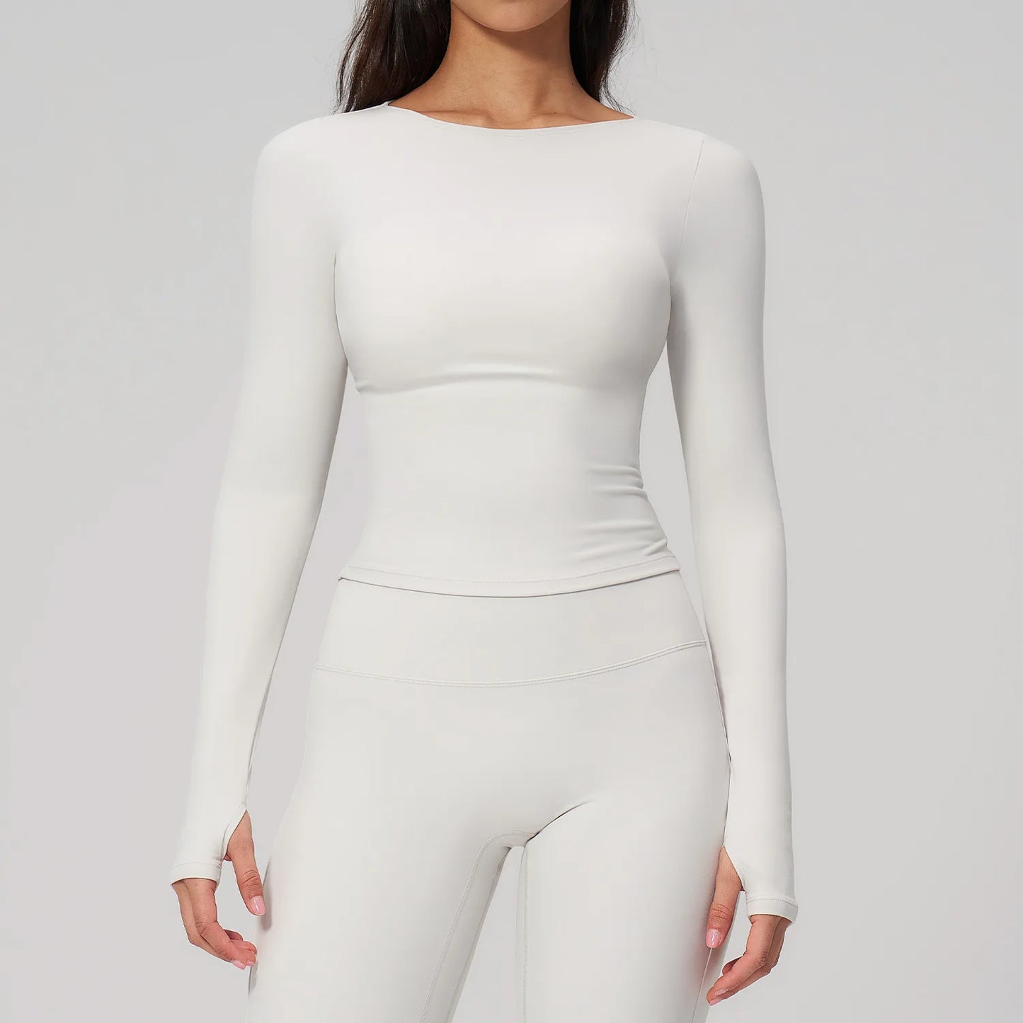 Women's Yoga Long Sleeve Slim Solid Color Fitness Top Gym Exercise Running Shirt Bare Feel Breathable High Elasticity Sports Top