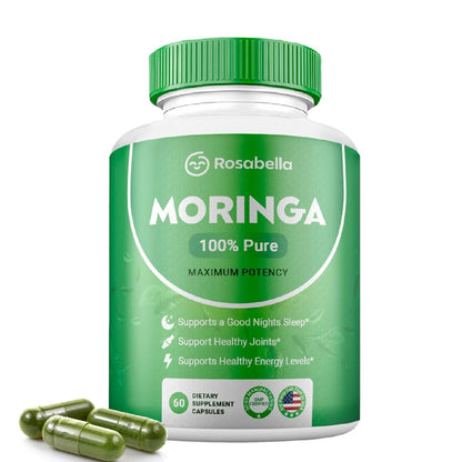 Moringa Capsules - Pure Moringa Powder, Energy, Skin, Immune & Gut Health, Rich in Antioxidant, Essential Vitamins & Amino Acids