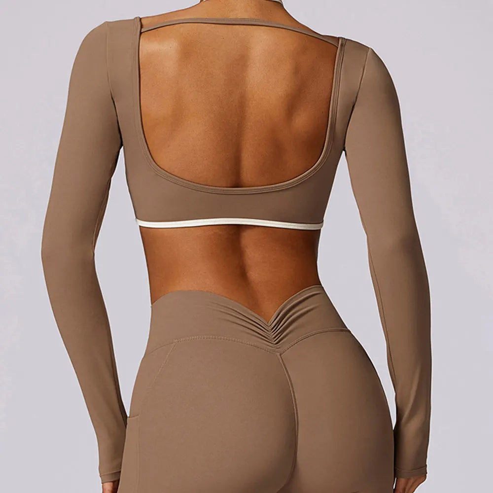 Women's Long Sleeve Top Hollowing Out Yoga Shirts Running T-Shirt Workout Running Fitness Gym Sports Top Training Crop Top