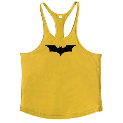 Black Bat Print Cotton Breathable Sport Tank Tops Mens Bodybuilding Sleeveless Y-Back T-shirts Gym Fitness Workout Muscle Vests