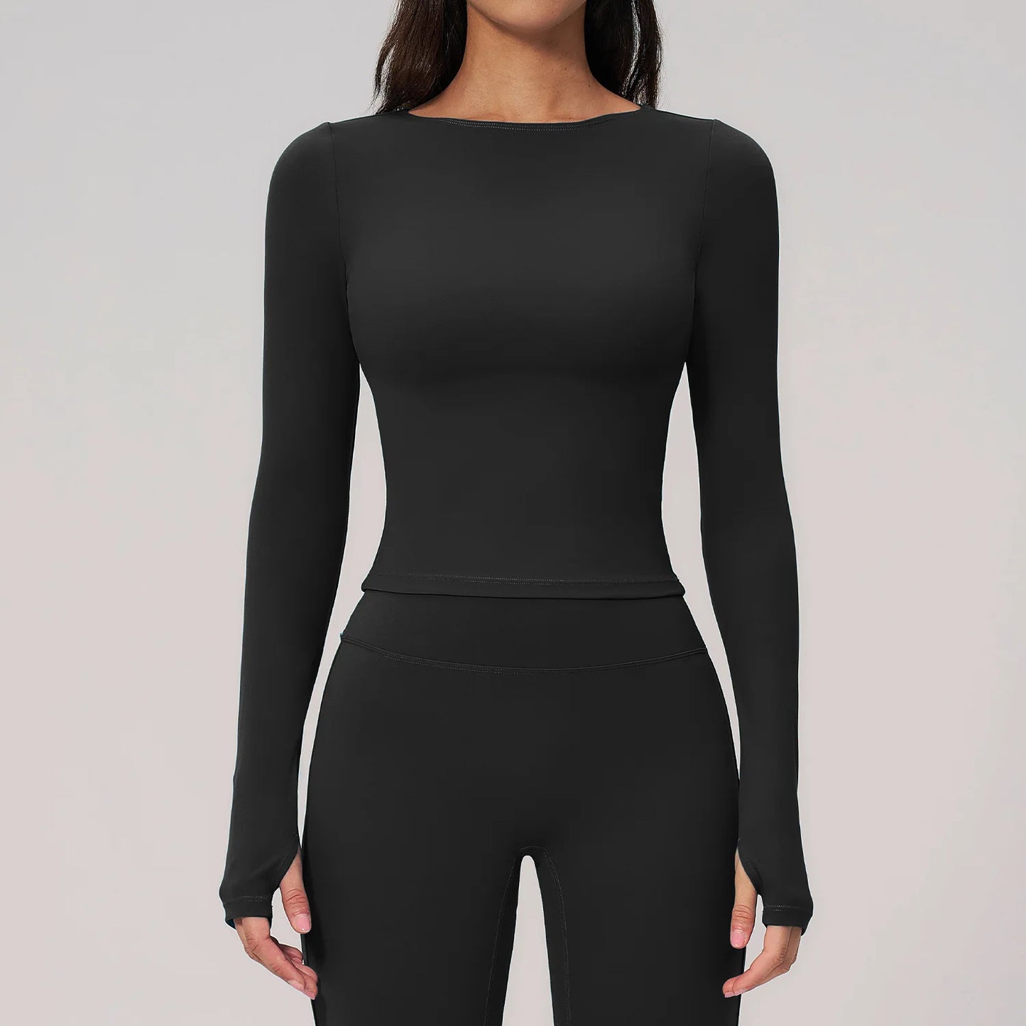 Women's Yoga Long Sleeve Slim Solid Color Fitness Top Gym Exercise Running Shirt Bare Feel Breathable High Elasticity Sports Top
