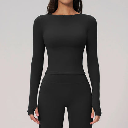 Women's Yoga Long Sleeve Slim Solid Color Fitness Top Gym Exercise Running Shirt Bare Feel Breathable High Elasticity Sports Top