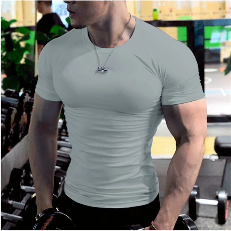 Men Compression Fitness Shirts Short Sleeve Bodybuilding T-Shirts Quick Dry Training Gym T Shirt Sport Running Shirt Soccer Top