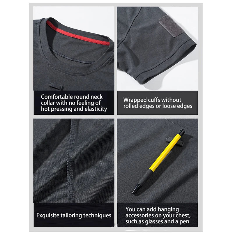 Men's Summer Fast Dry Pullerover O-Neck Tees Breathable Tactical Camping Trekking Hiking Climbing Quick Dry Sport T-Shirt