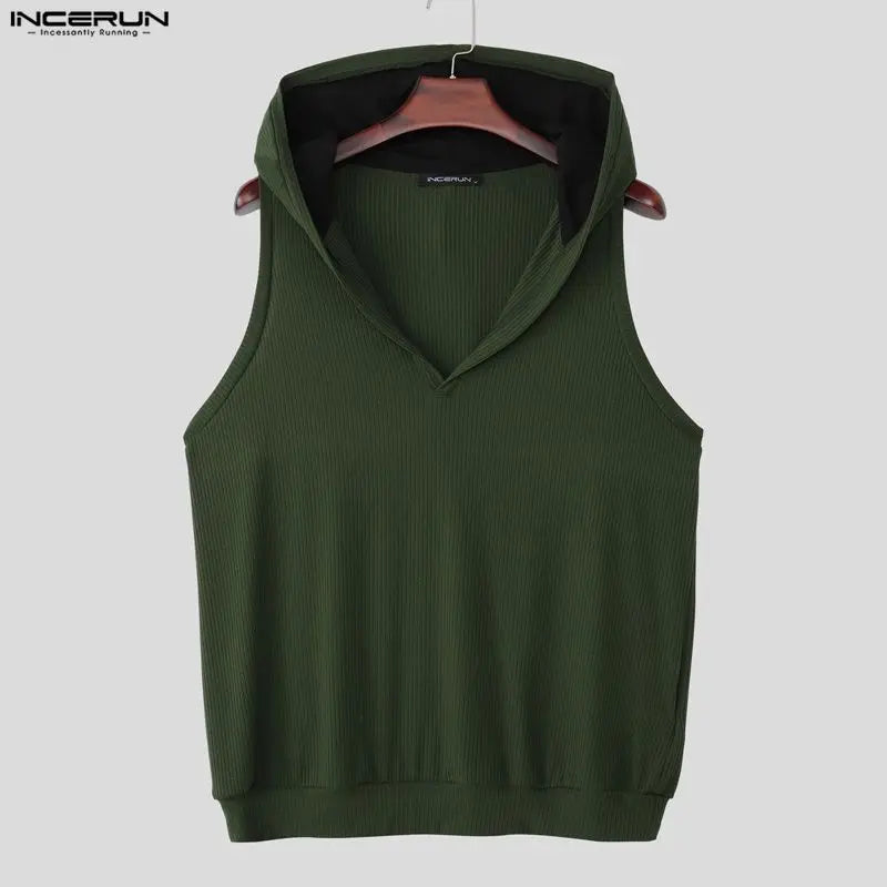 INCERUN Men's Tank Tops Patchwork Sleeveless Hooded Casual Male Vests Summer Streetwear Loose 2026 Casual Men Clothes Tops S-3XL