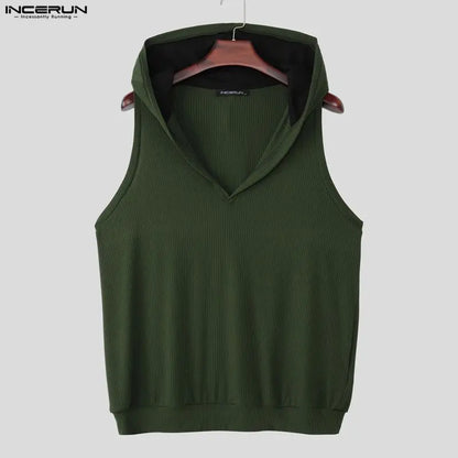 INCERUN Men's Tank Tops Patchwork Sleeveless Hooded Casual Male Vests Summer Streetwear Loose 2026 Casual Men Clothes Tops S-3XL