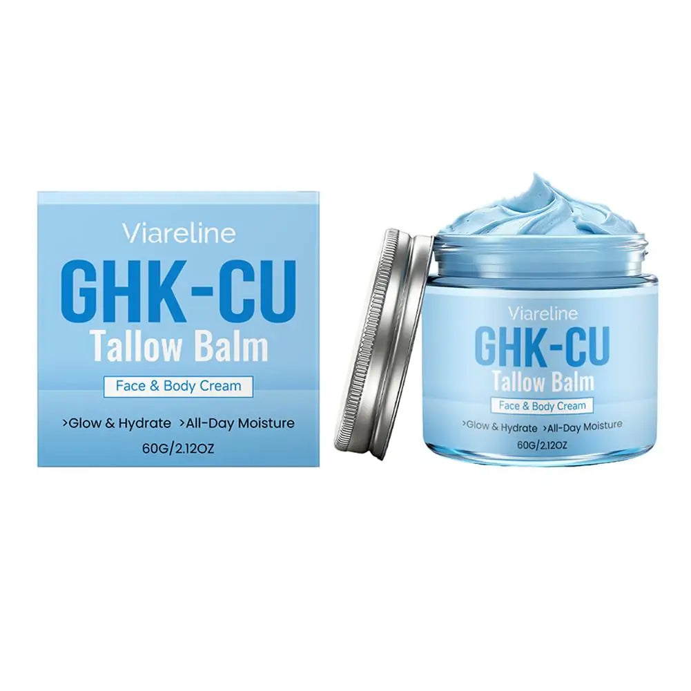 GHK-CU Copper Peptide Tallow Balm for Face & Body Moisturizer, Manuka Honey Blue Balm Cream, for Mature, Dry & Sensitive Skin