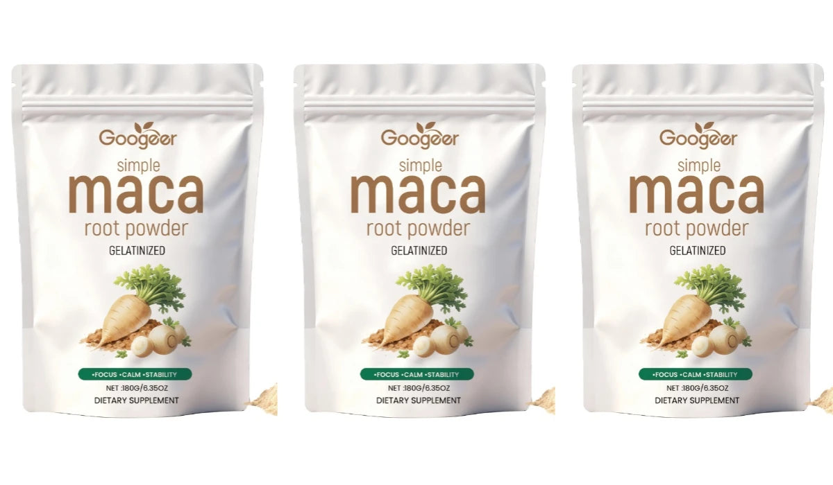 Googeer Maca Root Powder 180g Gelatinized Dietary Supplement Energy Focus Calm Balance Support Vitamin C Potassium Zinc Iron Mix