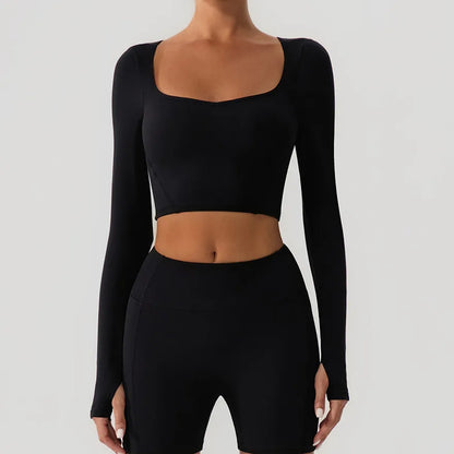 Yoga Long Sleeve Crop Tops Sports T-shirts Expose Navel Gym Workout Long Sleeve Women Running Shirts Quick Dry Fitness Top XP122