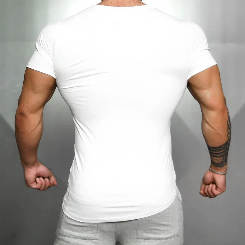 Summer Mens Slim Fit Casual Sport T-Shirts Cotton Absorb Sweat Short Sleeves Shirts Gym Fitness Bodybuilding Muscle Clothing