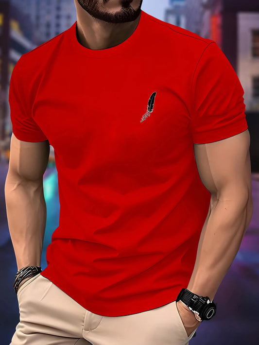 New Round Neck Running T-shirt Men Summer Thin Top Feather print Quick Dry Short Sleeve Breathable Fitness Sports T-shirt Wear