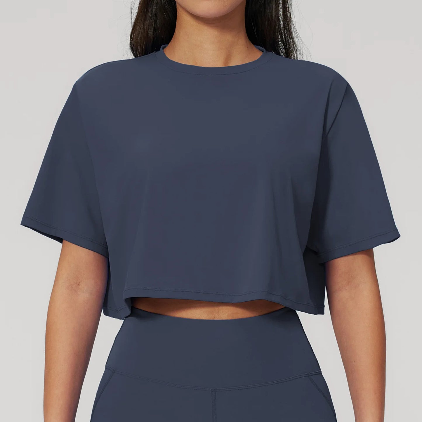 Summer Yoga Short Sleeved Sportswear Top With Exposed Navel Loose Round Neck Short T-shirt Running Gym Short Sleeved Yoga Top