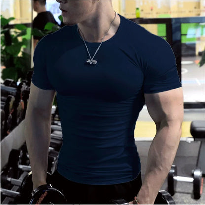 Men Compression Fitness Shirts Short Sleeve Bodybuilding T-Shirts Quick Dry Training Gym T Shirt Sport Running Shirt Soccer Top