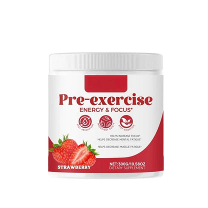 Docteat Pre Workout Powder Strawberry, Energy & Focus Support, Beta-Alanine, L-Citrulline, Rhodiola, 300g, 30 Servings Drink Mix