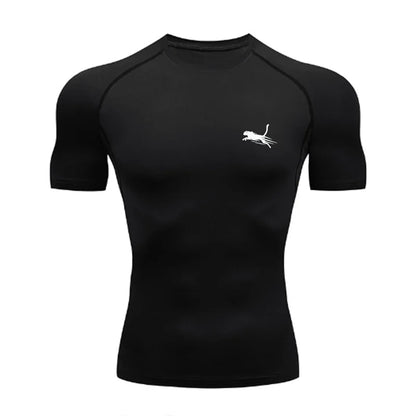 Men's Flight Print Quick Dry Compression Elastic T-Shirt Gym Running Training Slim Fit Athletic Sportswear Workout Top for Gyms