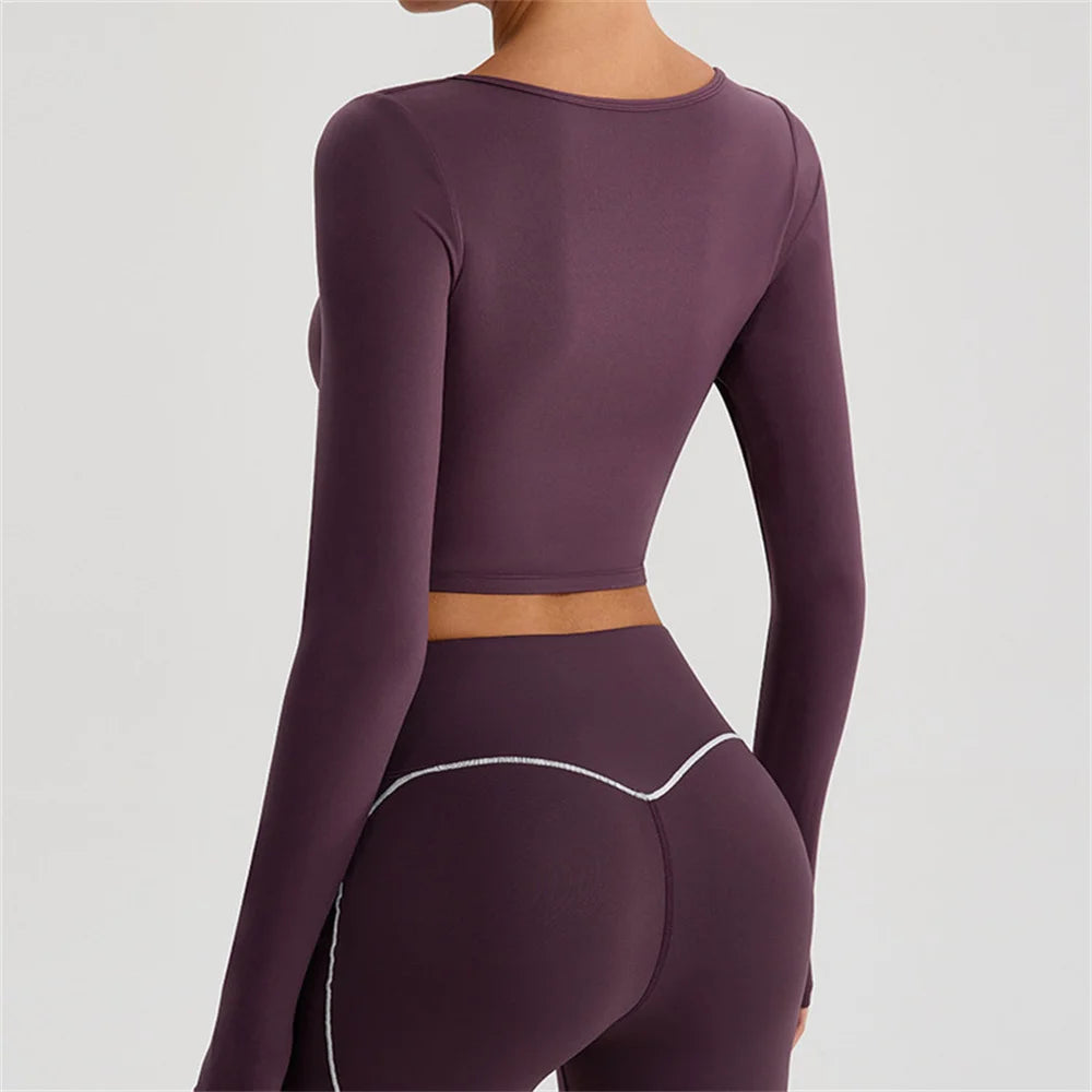 Yoga Long Sleeve Crop Tops Sports T-shirts Expose Navel Gym Workout Long Sleeve Women Running Shirts Quick Dry Fitness Top XP122