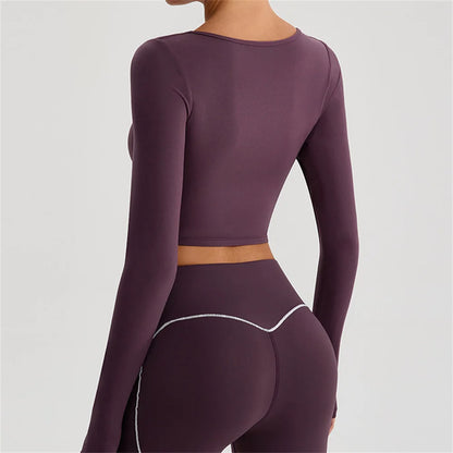 Yoga Long Sleeve Crop Tops Sports T-shirts Expose Navel Gym Workout Long Sleeve Women Running Shirts Quick Dry Fitness Top XP122
