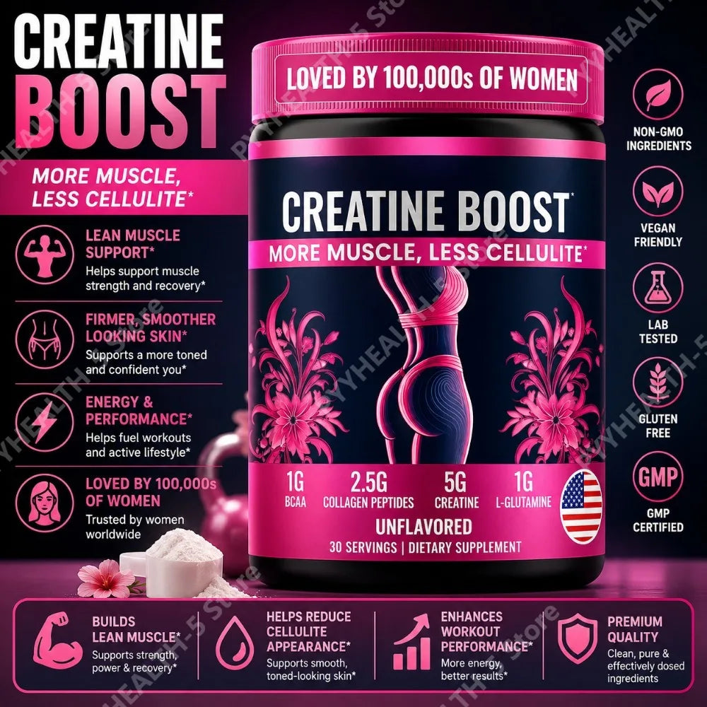 Creatine Monohydrate Powder for Women with Collagen Peptides BCAA L-Glutamine Unflavored Daily Fitness Support 30 Servings