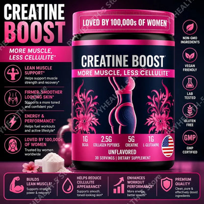 Creatine Monohydrate Powder for Women with Collagen Peptides BCAA L-Glutamine Unflavored Daily Fitness Support 30 Servings