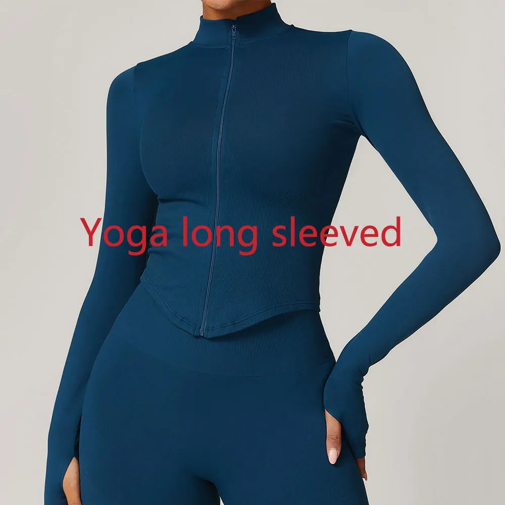 Zipper Long Sleeve Women Yoga T-shirts Fitness Jacket Solid Sports Top Running Shirts Sexy Quick Dry Gym Crop Tops Sport Wear